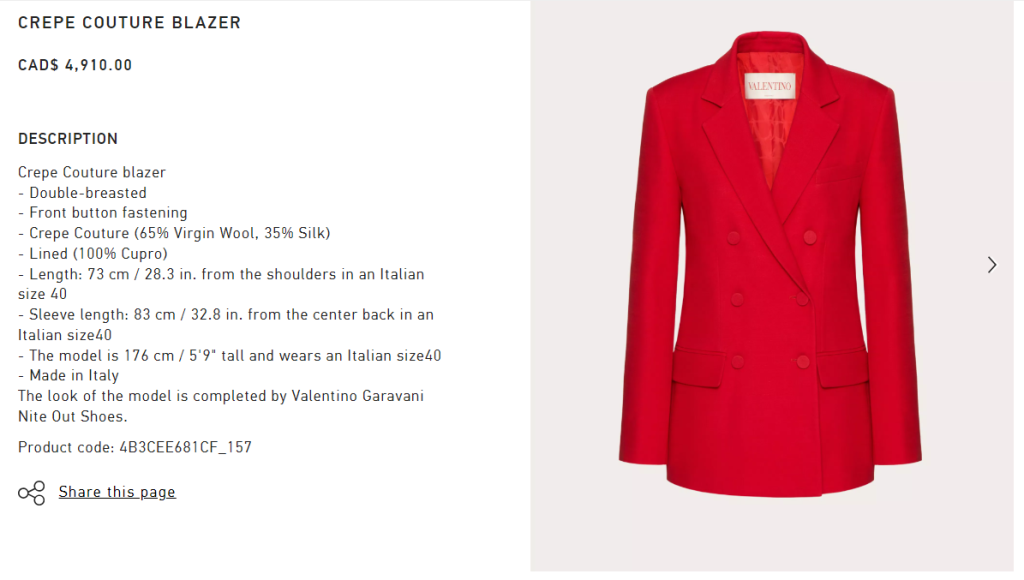 A stylish Valentino Crepe Couture Red Blazer. Perfect for adding a touch of elegance to your wardrobe