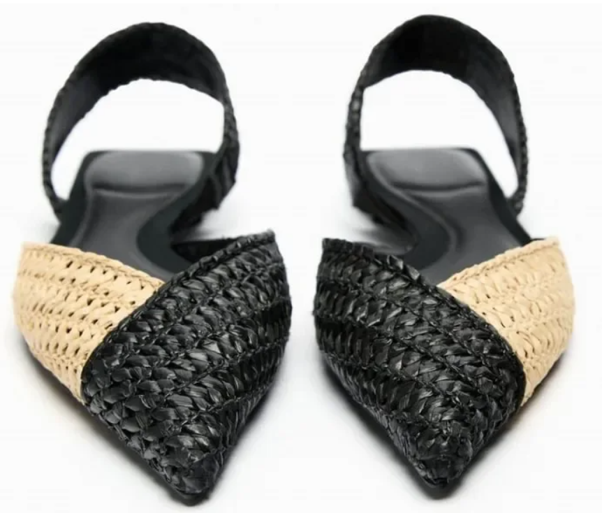 TRAF Summer Flat Sandals For Woman Chic Beach Style Pointed Toe Slippers Casual Wide Woven Strap Flip Flops New Slingbacks Mules